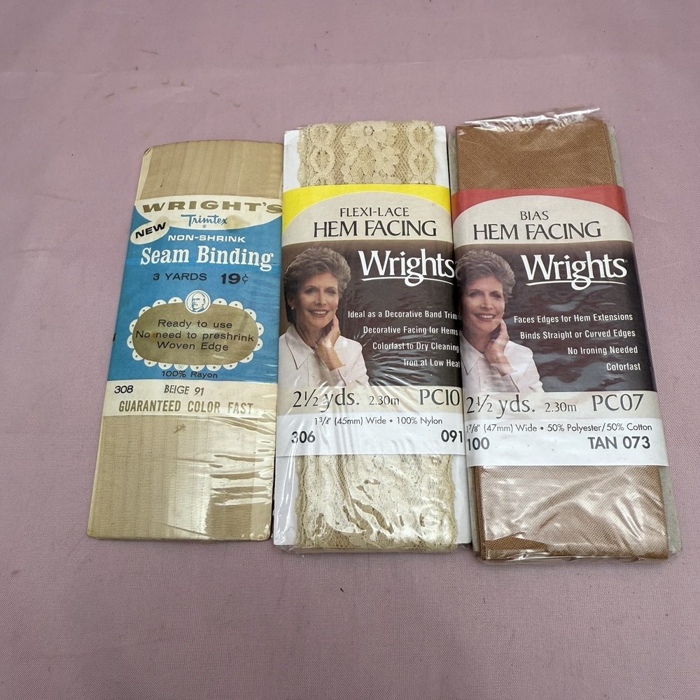 Vintage Sewing Notions Lot 20+ Sealed Bias Tape Rick Rack Lace Trim Hem Facing - Picture 7 of 16